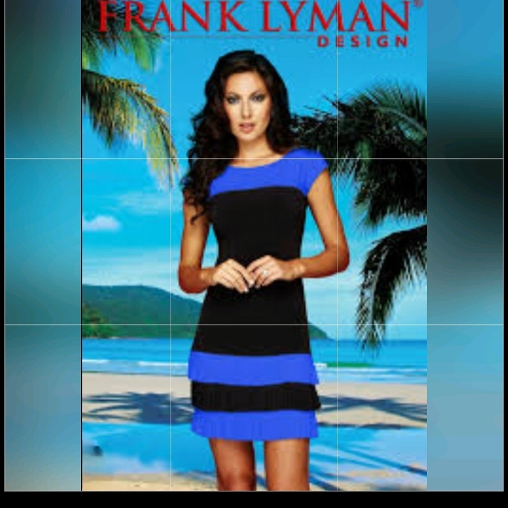 Frank Lyman Royal Blue And Black Shift Dress Size 10 Cocktail Dress Stretch